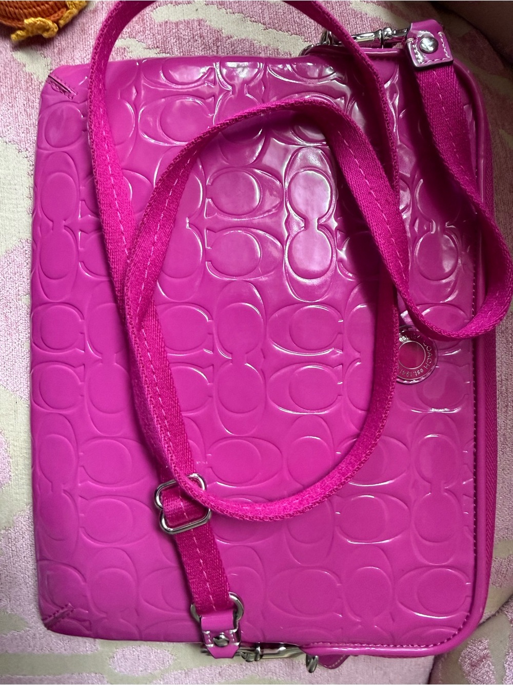 Coach Hot Pink Signature Patent Crossbody Bag - Picture 10 of 10